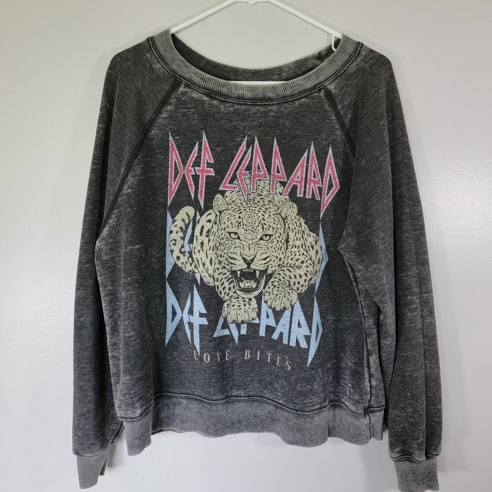 Recycled Karma Sweatshirt Def Leppard Women XS Love Bites Black Fleece 80's Rock